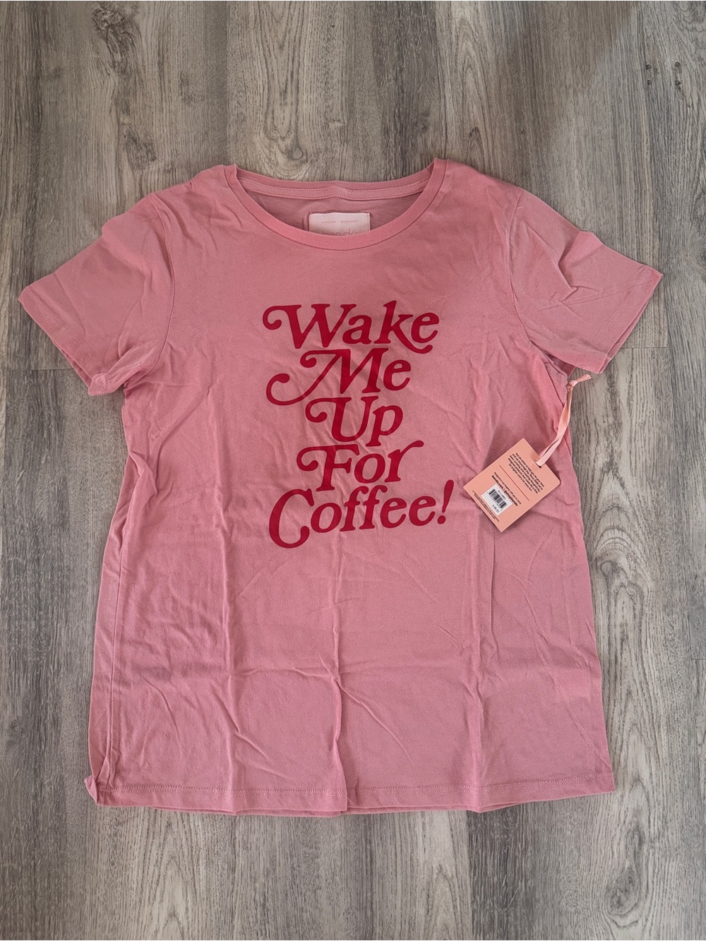 ban.do Pink Tee with Red 'Wake Me Up For Coffee!' Graphic